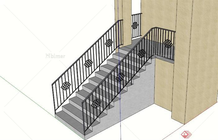现代T形铁栏杆楼梯SU模型