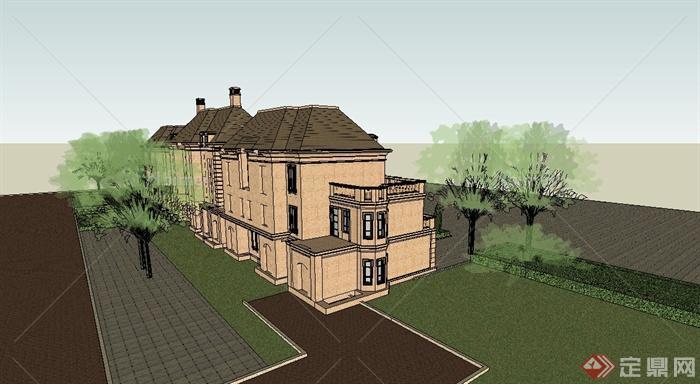 某欧式风格两层连排别墅建筑设计SU模型