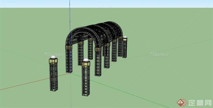 现代中式拱形钢结构花廊架SU模型
