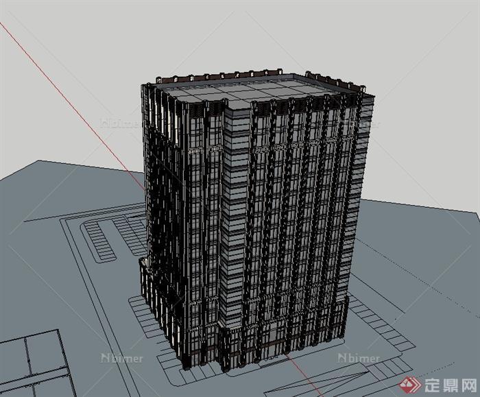 新古典风格详细精致高层办公楼建筑设计su模型[原