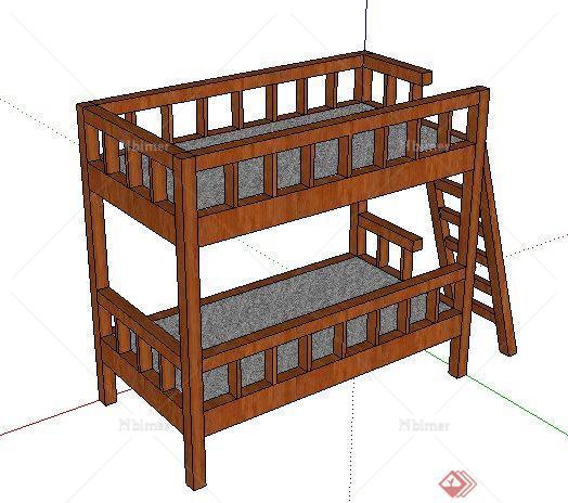 现代木质高低床铺设计su模型[原创]