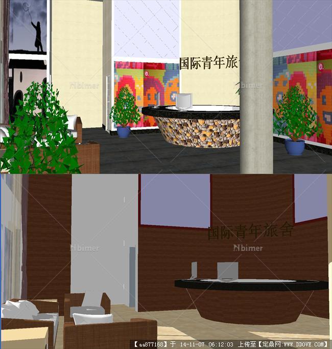 两个酒店前台装潢方案精细SU设计模型