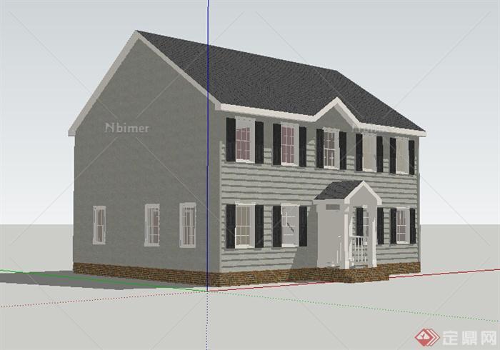 现代两层住宅民居建筑设计su模型