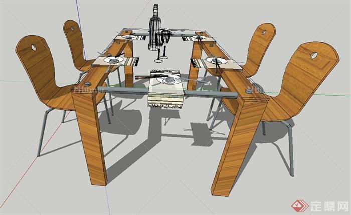 现代室内四人桌椅设计SU模型