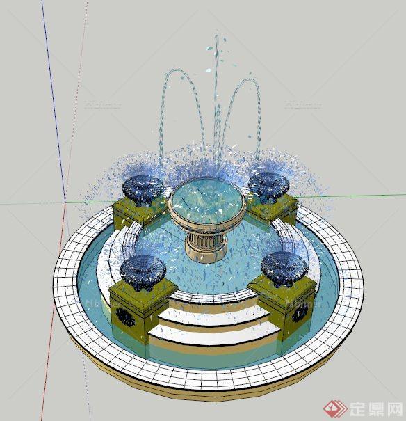 现代喷泉设计SU模型
