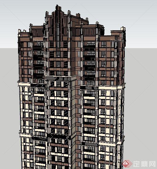 新古典独栋高层公寓住宅楼su模型[原创]