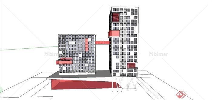 现代风格酒店公寓建筑设计SU模型[原创]