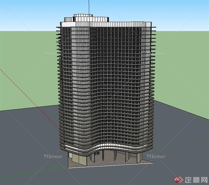 某现代风格独特造型高层办公大楼设计su模型[原创