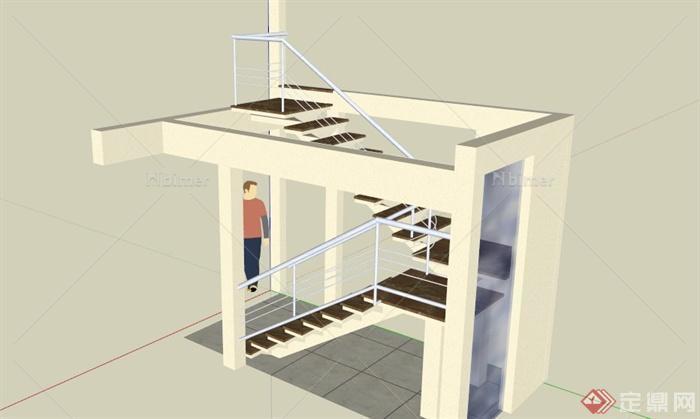 室内转角铁栏杆楼梯SU模型