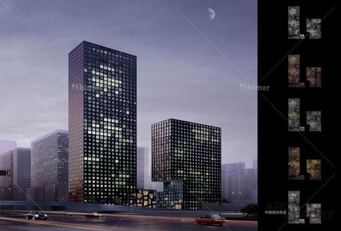 某现代风格都市中广核办公大厦建筑设计su模型[原