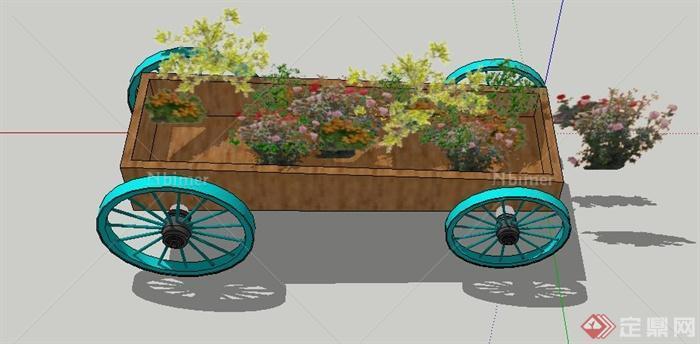 园林景观节点木质花车种植池设计SU模型