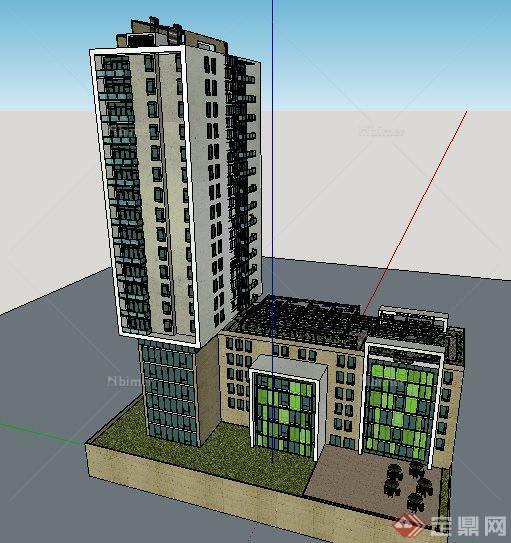现代多层+高层办公楼建筑su模型[原创]