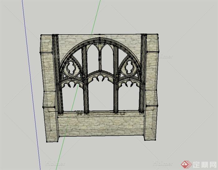 某石砌墙与窗子设计SU模型