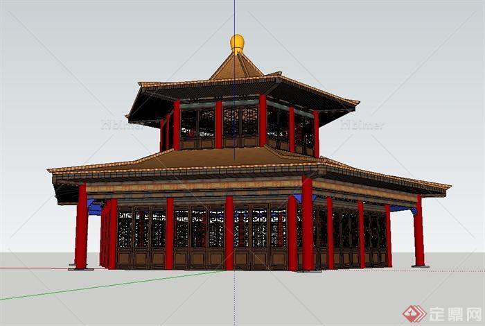 中国古典旅游景区建筑设计su模型[原创]