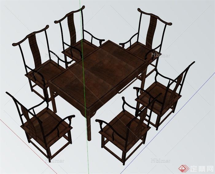古中式木质餐桌椅设计SU模型