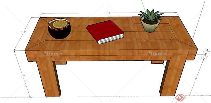 室内木质长方形桌子设计SU模型