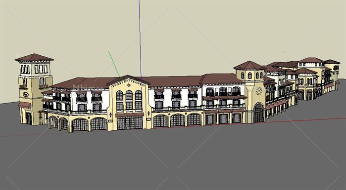 昆明机场西班牙住宅沿街商业建筑设计skp模型[原