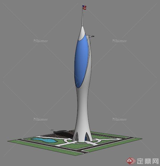 现代飞镖状观光塔设计su模型