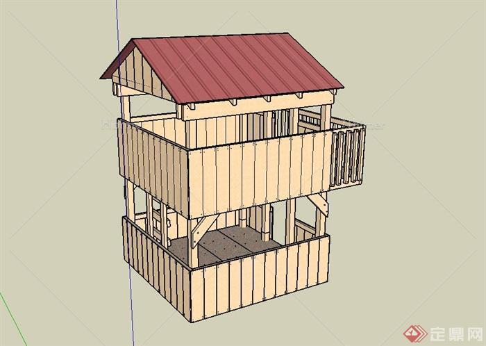 某木质两层站岗台建筑设计SU模型