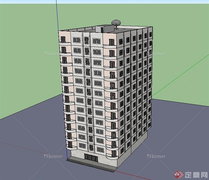 现代小高层住宅公寓建筑楼设计su模型[原创]