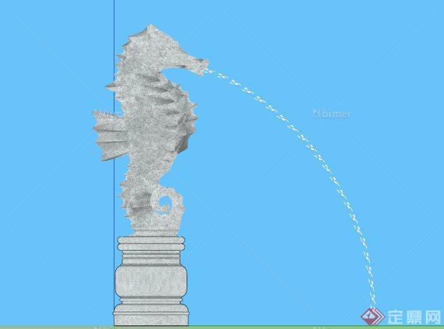 某现代喷水海马雕塑小品SU模型