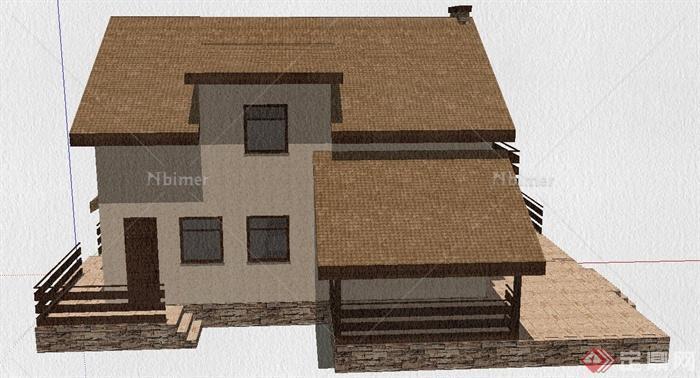 某两层坡屋顶式乡村住宅建筑设计SU模型[原创]