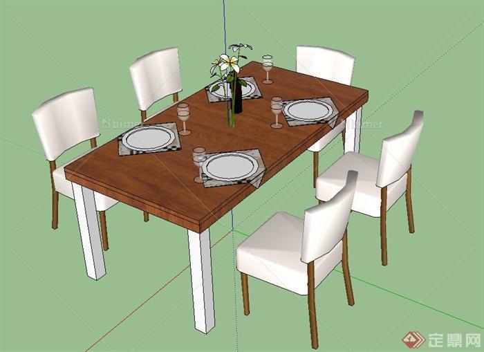 现代五人餐桌椅设计SU模型