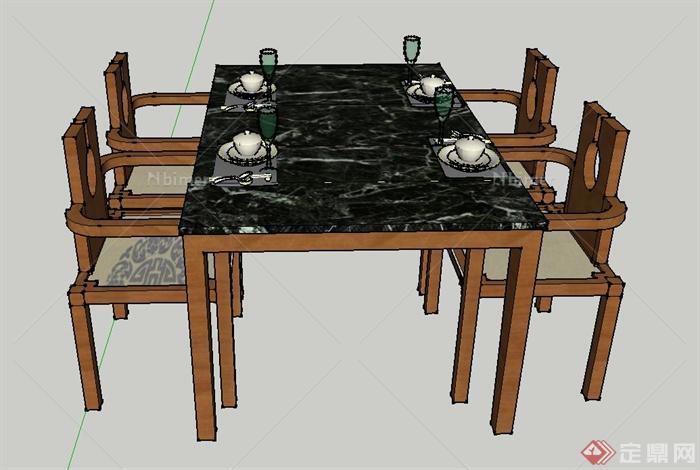 某长方形四人餐桌椅设计SU模型