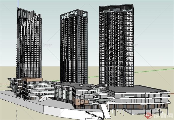 某现代商业住宅办公综合区建筑设计su模型