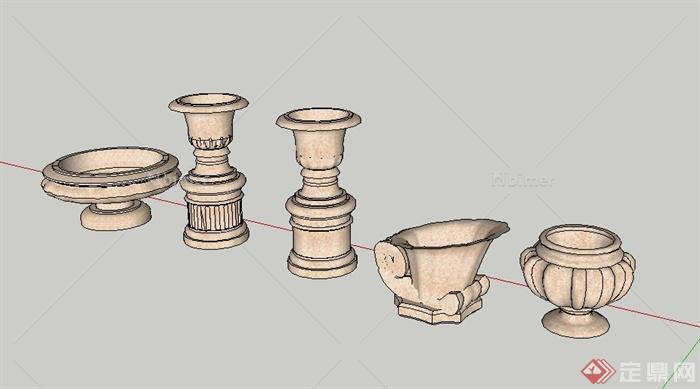 五个园林景观节点花钵设计SU模型