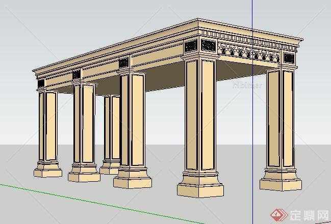 新古典平顶双边廊架su模型[原创]