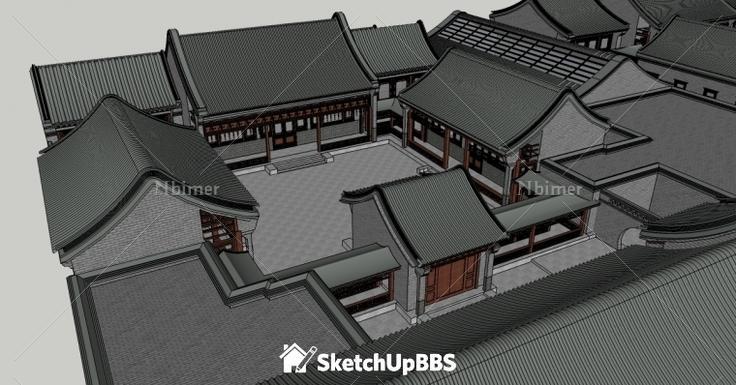 一个四合院精致SketchUp模型提供下载分享带截图