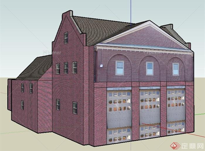 现代消防中心建筑设计SU模型
