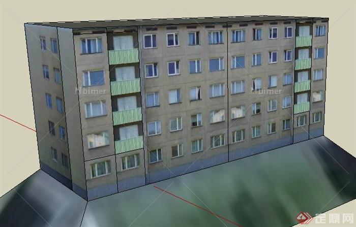 现代五层住宅楼公寓建筑设计su模型