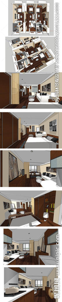 酒店式公寓室内草图模型SU图片