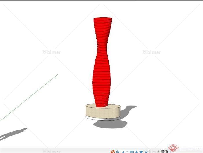 红色螺旋抽象雕塑设计SU模型[原创]