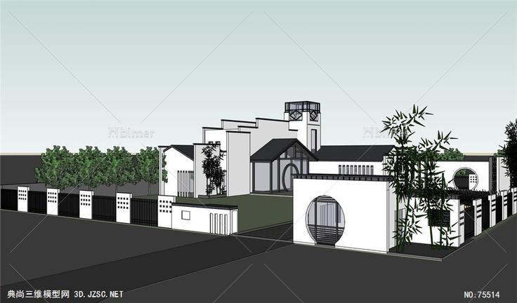 新中式风格建筑以及庭院布置设计方案