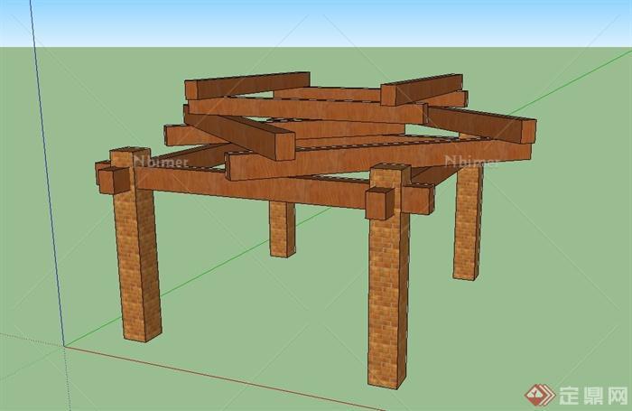 某会所木廊架设计su模型