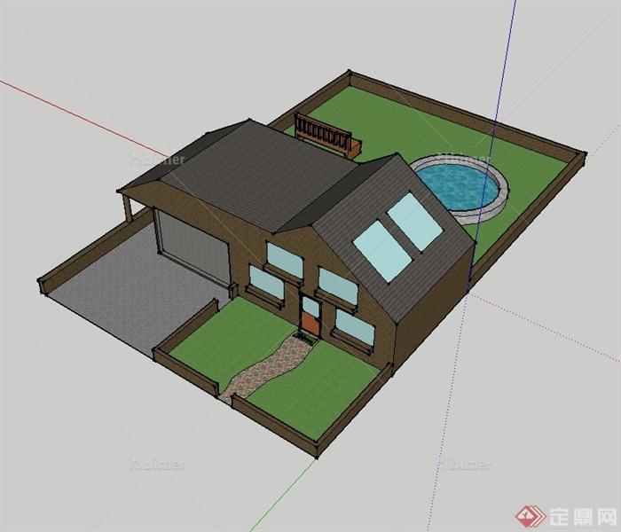 某带车库双层住宅建筑设计SU模型