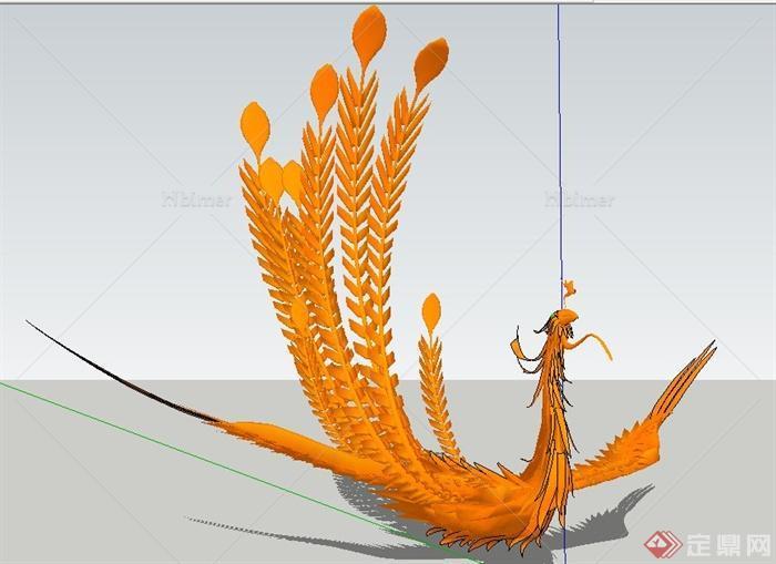 凤凰与海豚雕塑su模型