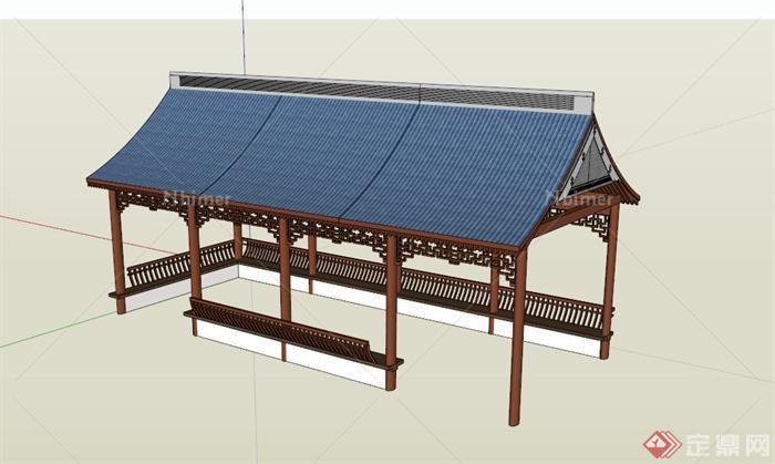 中式三角顶廊架设计SU模型