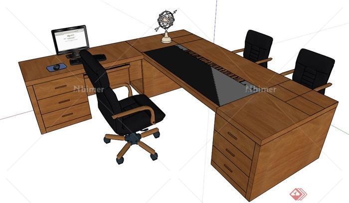 木制办公桌椅设计SU模型