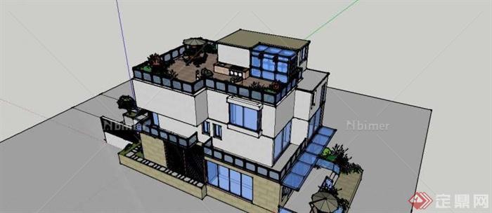 某现代风格多层住宅楼建筑设计方案SU模型