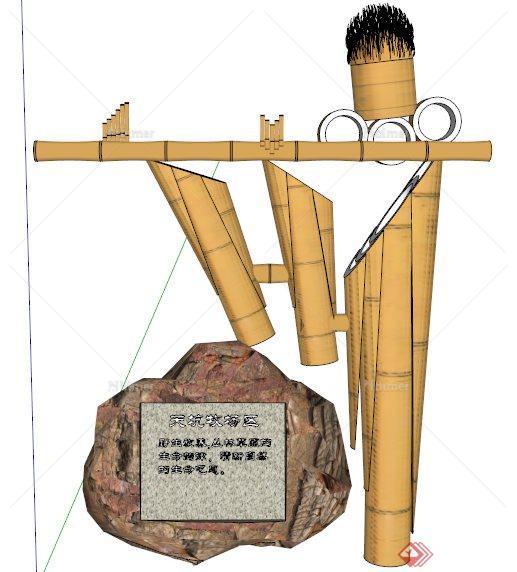园林景观竹子标志牌su模型
