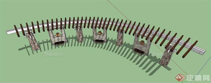 园林景观现代弧形长廊架su模型
