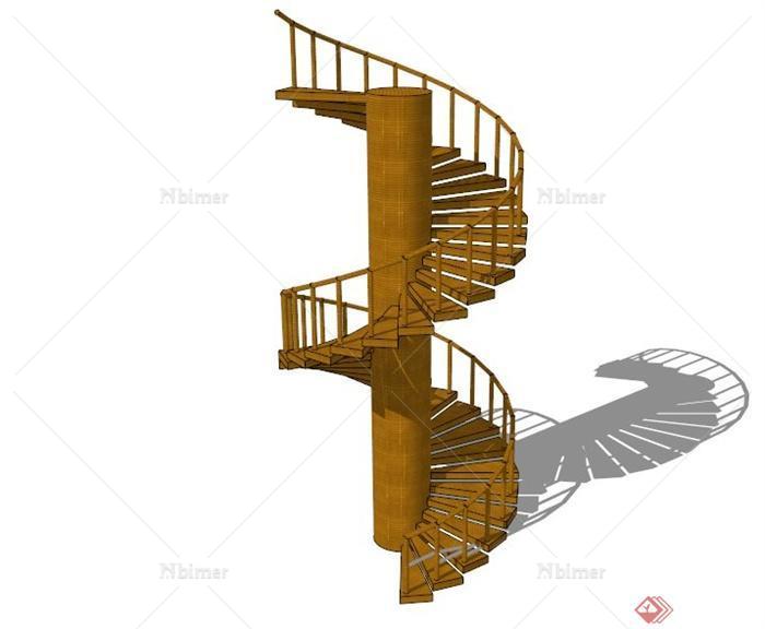 现代旋转木制楼梯设计SU模型[原创]
