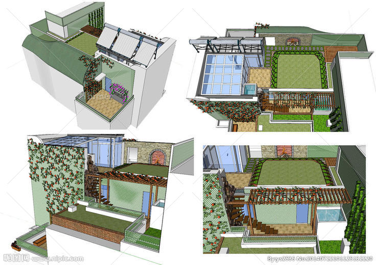 屋顶花园skp模型设计图片