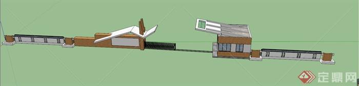 小学大门围墙设计SU模型