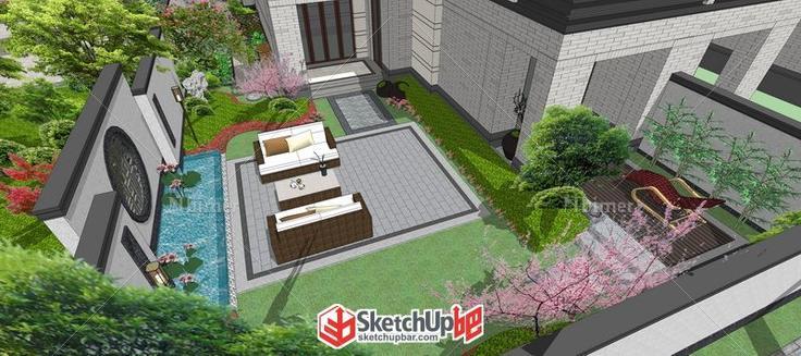 分享一套新中式别墅建筑加景观模型