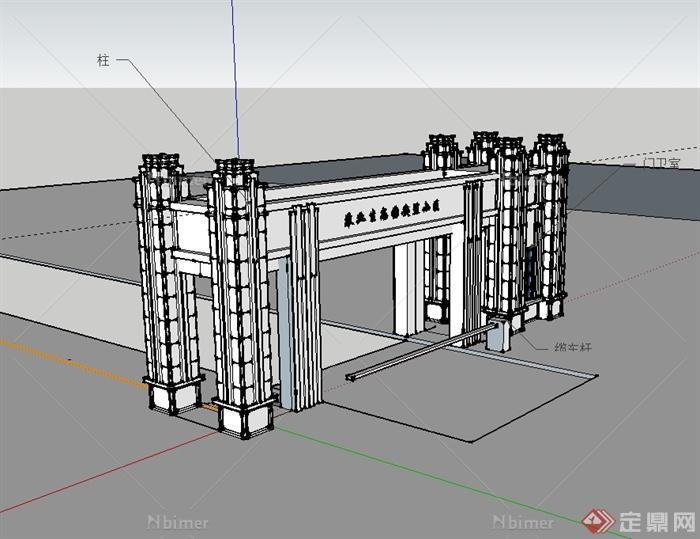 新古典风格安置小区大门设计su模型[原创]